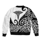 Personalised New Zealand Nurse Sleeve Zip Bomber Jacket Maori Koru Black Version