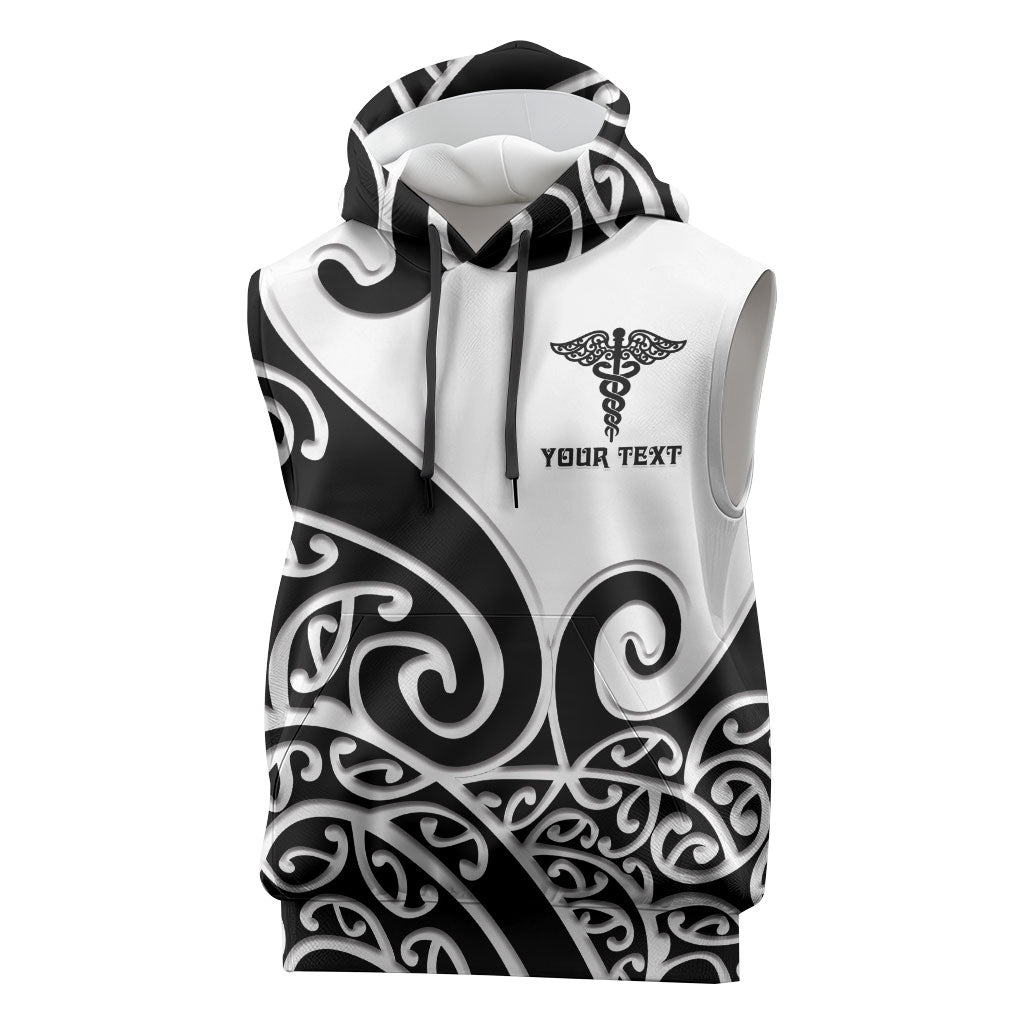 Personalised New Zealand Nurse Sleeveless Hoodie Maori Koru Black Version