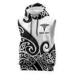 Personalised New Zealand Nurse Sleeveless Hoodie Maori Koru Black Version