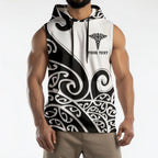 Personalised New Zealand Nurse Sleeveless Hoodie Maori Koru Black Version