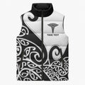 Personalised New Zealand Nurse Sleeveless Puffer Jacket Maori Koru Black Version