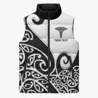 Personalised New Zealand Nurse Sleeveless Puffer Jacket Maori Koru Black Version