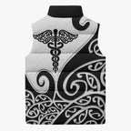 Personalised New Zealand Nurse Sleeveless Puffer Jacket Maori Koru Black Version