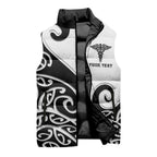 Personalised New Zealand Nurse Sleeveless Puffer Jacket Maori Koru Black Version