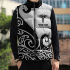 Personalised New Zealand Nurse Sleeveless Puffer Jacket Maori Koru Black Version
