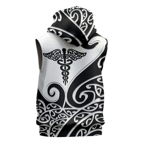 Personalised New Zealand Nurse Sleeveless Zip Hoodie Maori Koru Black Version