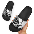 Personalised New Zealand Nurse Slide Sandals Maori Koru Black Version