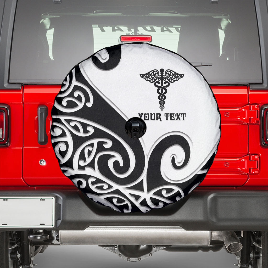 Personalised New Zealand Nurse Spare Tire Cover Maori Koru Black Version