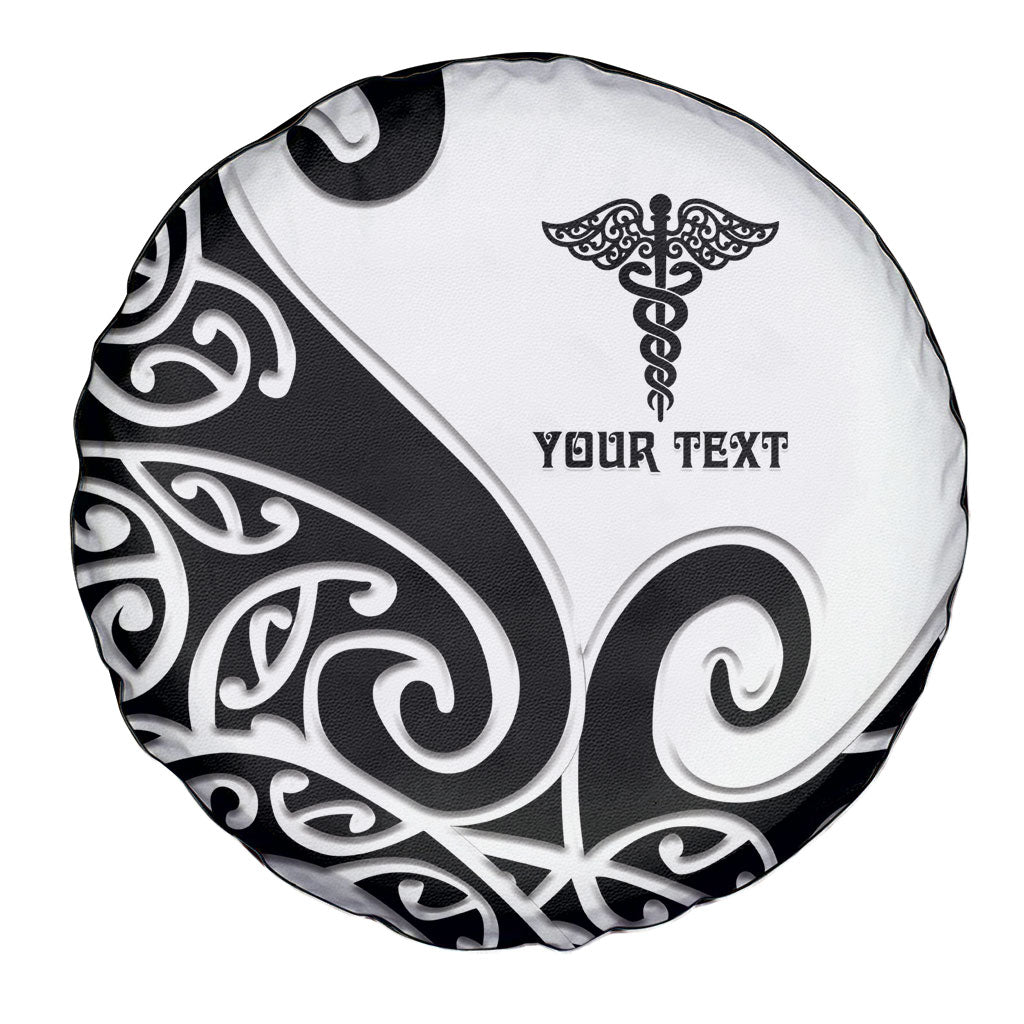 Personalised New Zealand Nurse Spare Tire Cover Maori Koru Black Version