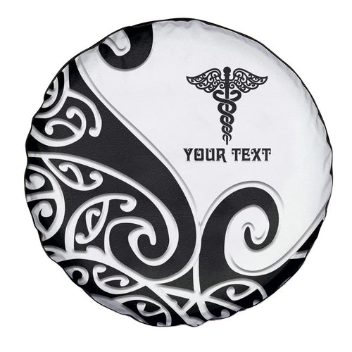 Personalised New Zealand Nurse Spare Tire Cover Maori Koru Black Version