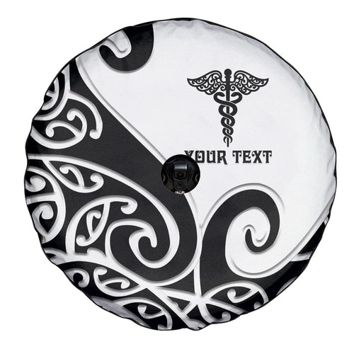 Personalised New Zealand Nurse Spare Tire Cover Maori Koru Black Version