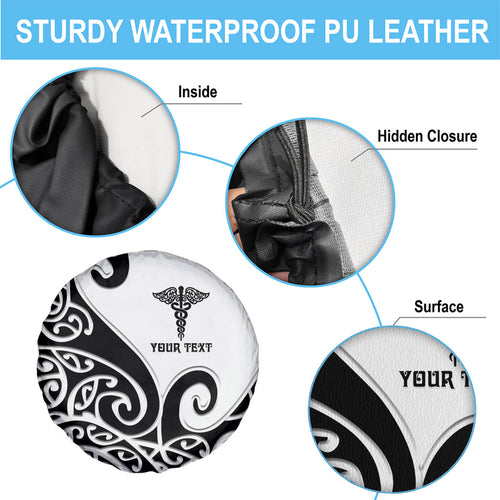 Personalised New Zealand Nurse Spare Tire Cover Maori Koru Black Version