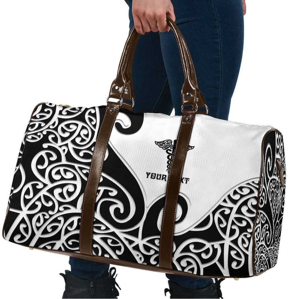 Personalised New Zealand Nurse Travel Bag Maori Koru Black Version