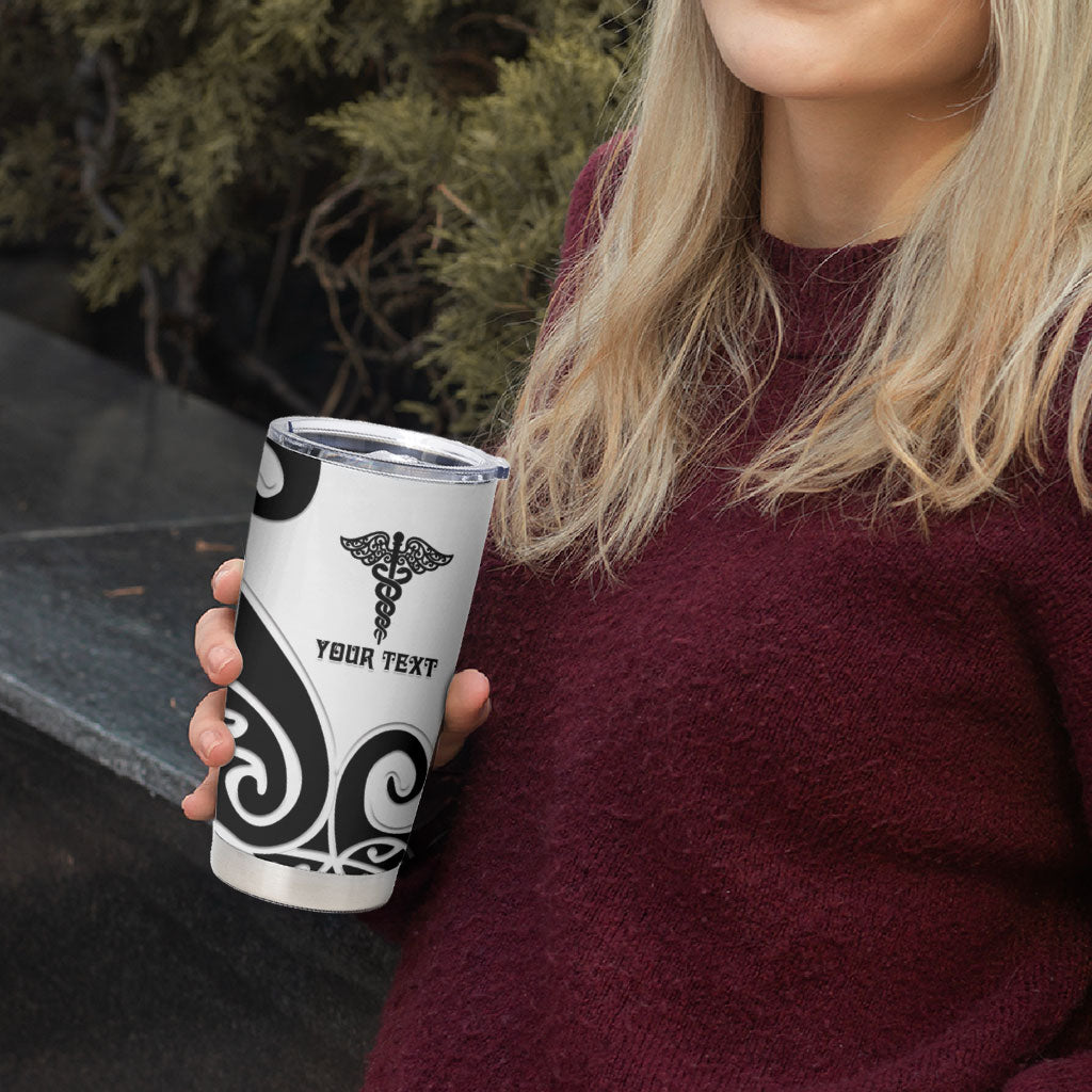 Personalised New Zealand Nurse Tumbler Cup Maori Koru Black Version