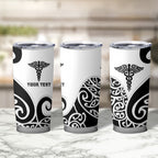 Personalised New Zealand Nurse Tumbler Cup Maori Koru Black Version