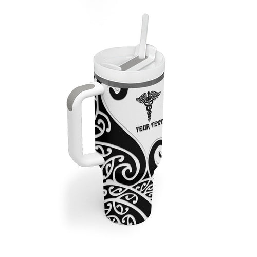 Personalised New Zealand Nurse Tumbler With Handle Maori Koru Black Version