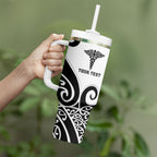 Personalised New Zealand Nurse Tumbler With Handle Maori Koru Black Version
