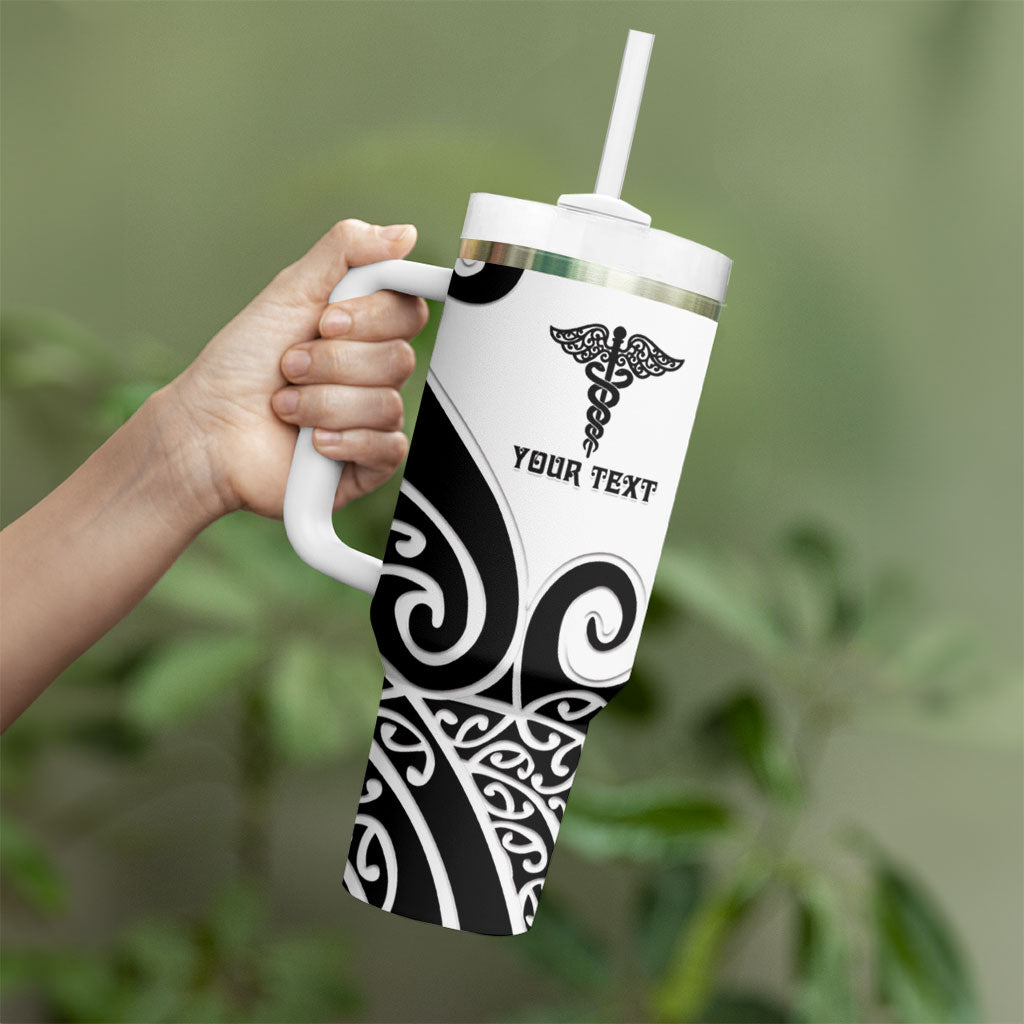 Personalised New Zealand Nurse Tumbler With Handle Maori Koru Black Version