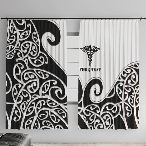 Personalised New Zealand Nurse Window Curtain Maori Koru Black Version