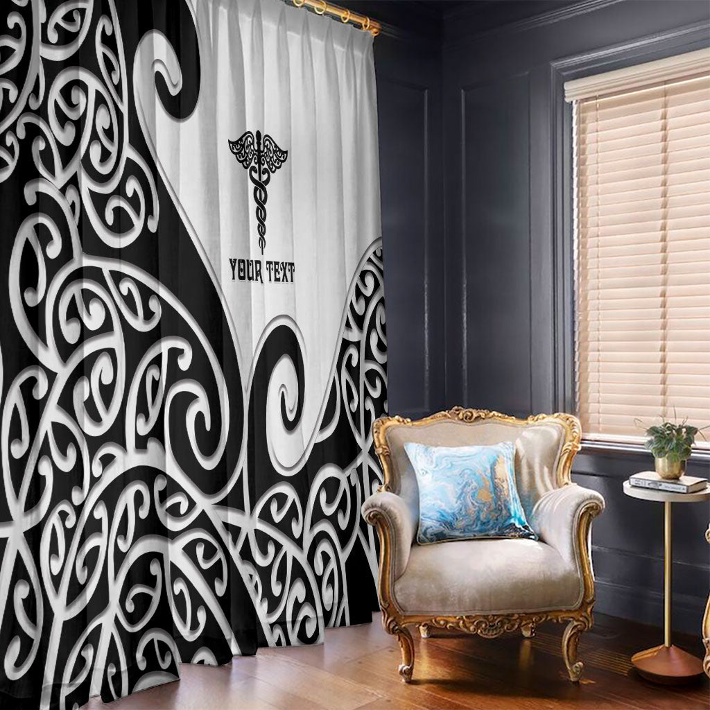Personalised New Zealand Nurse Window Curtain Maori Koru Black Version