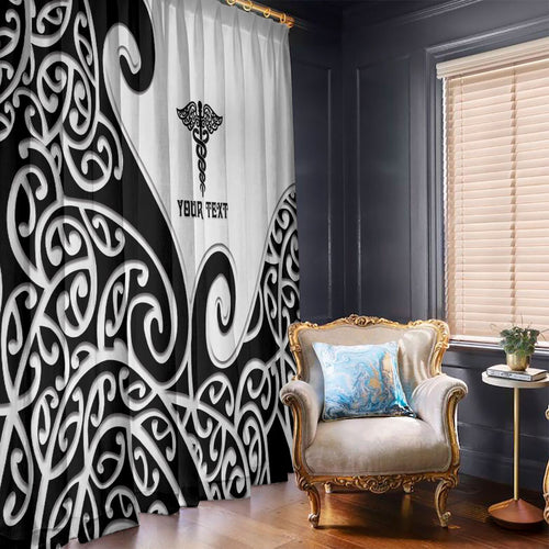 Personalised New Zealand Nurse Window Curtain Maori Koru Black Version