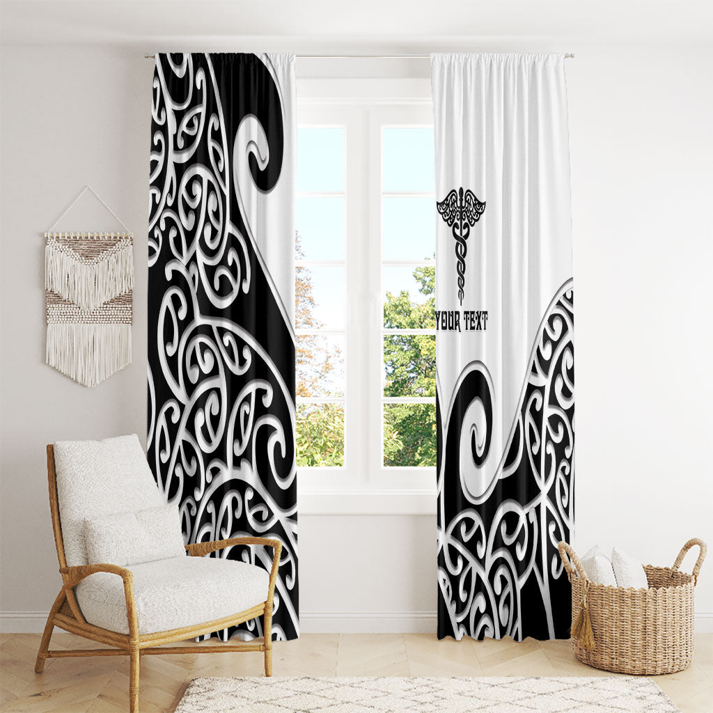 Personalised New Zealand Nurse Window Curtain Maori Koru Black Version