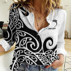 Personalised New Zealand Nurse Women Casual Shirt Maori Koru Black Version