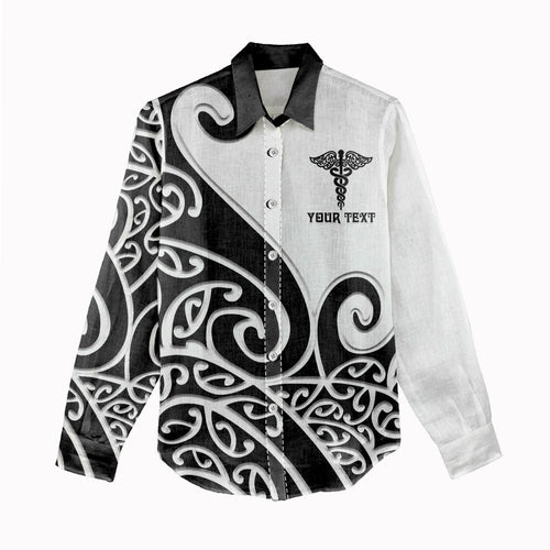 Personalised New Zealand Nurse Women Casual Shirt Maori Koru Black Version