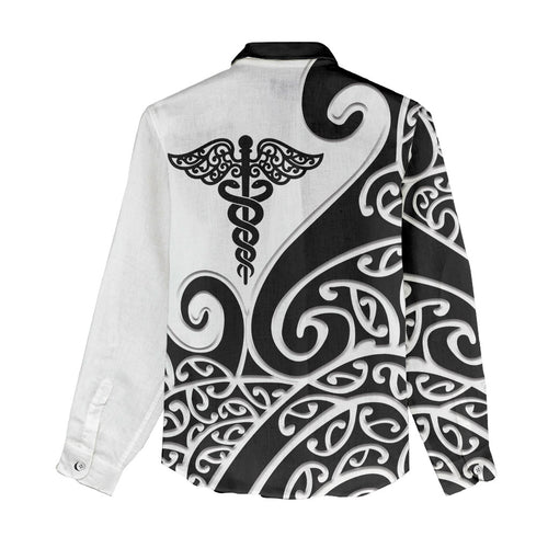 Personalised New Zealand Nurse Women Casual Shirt Maori Koru Black Version