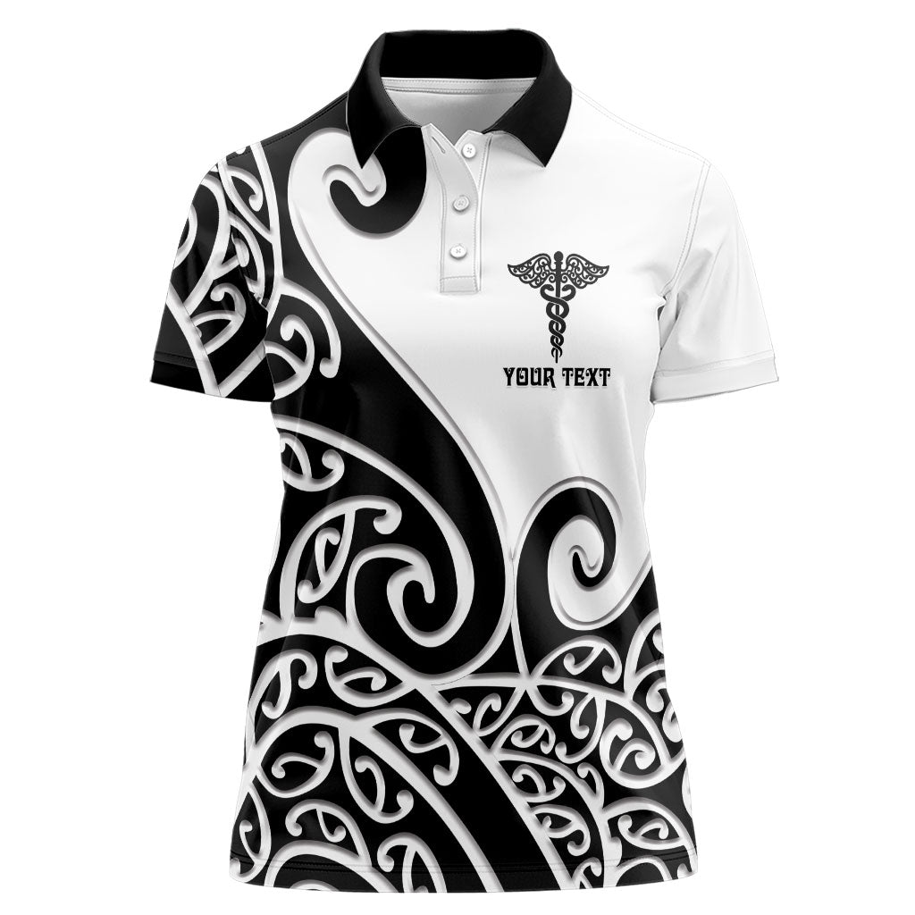 Personalised New Zealand Nurse Women Polo Shirt Maori Koru Black Version