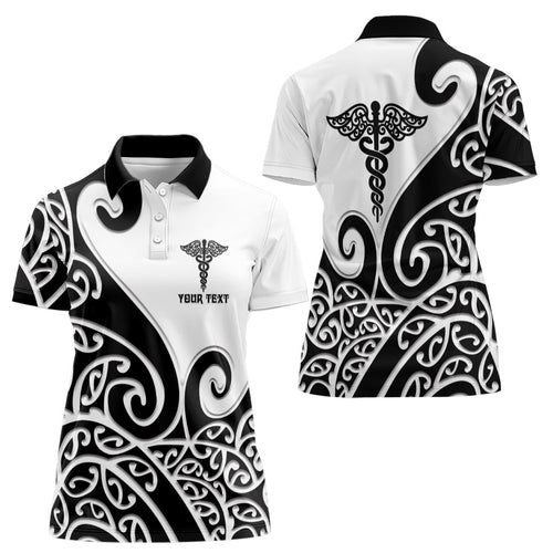 Personalised New Zealand Nurse Women Polo Shirt Maori Koru Black Version