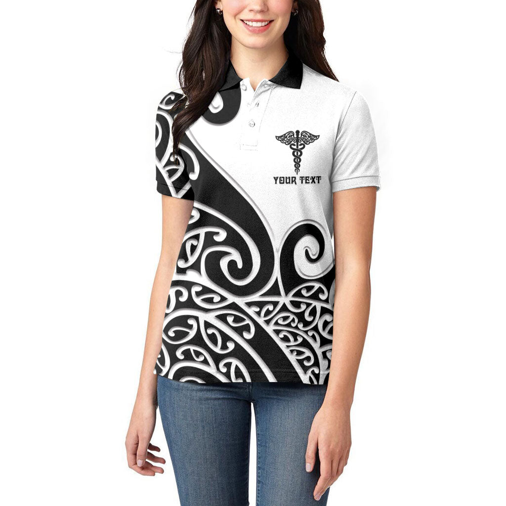 Personalised New Zealand Nurse Women Polo Shirt Maori Koru Black Version