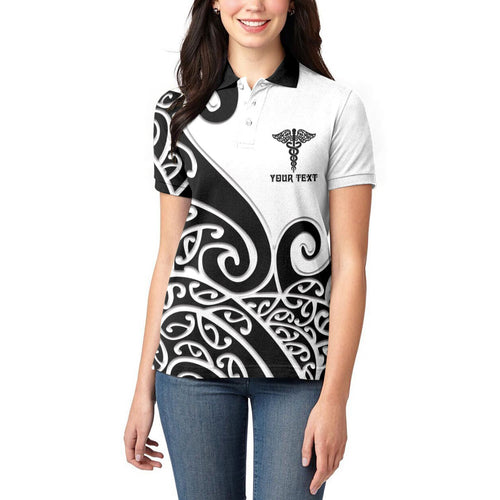 Personalised New Zealand Nurse Women Polo Shirt Maori Koru Black Version