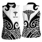 Personalised New Zealand Nurse Women Sleeveless Polo Shirt Maori Koru Black Version
