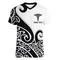 Personalised New Zealand Nurse Women V-Neck T-Shirt Maori Koru Black Version