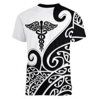 Personalised New Zealand Nurse Women V-Neck T-Shirt Maori Koru Black Version