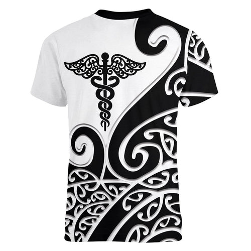 Personalised New Zealand Nurse Women V-Neck T-Shirt Maori Koru Black Version