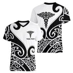 Personalised New Zealand Nurse Women V-Neck T-Shirt Maori Koru Black Version