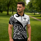 Personalised New Zealand Nurse Zipper Polo Shirt Maori Koru Black Version