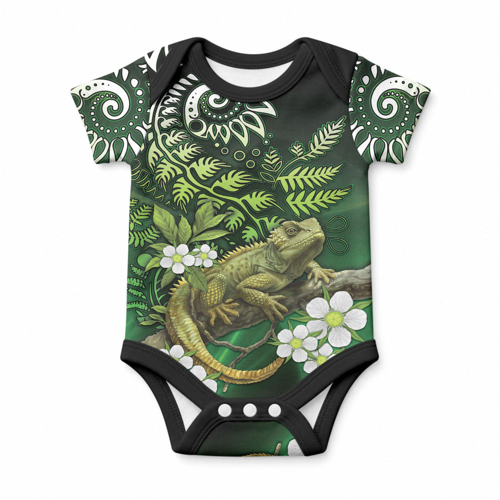 Aotearoa New Zealand Tuatara Baby Onesie Maori Koru Art