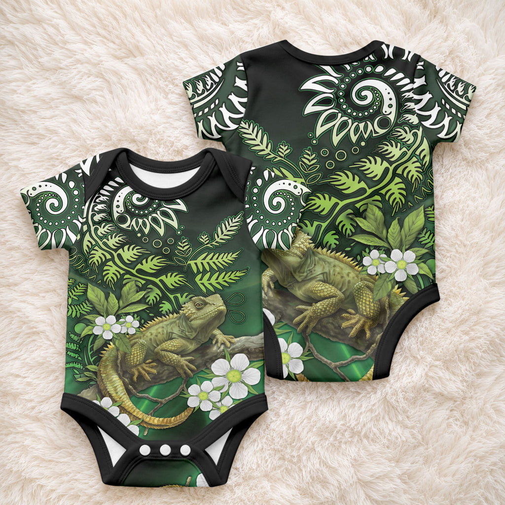 Aotearoa New Zealand Tuatara Baby Onesie Maori Koru Art