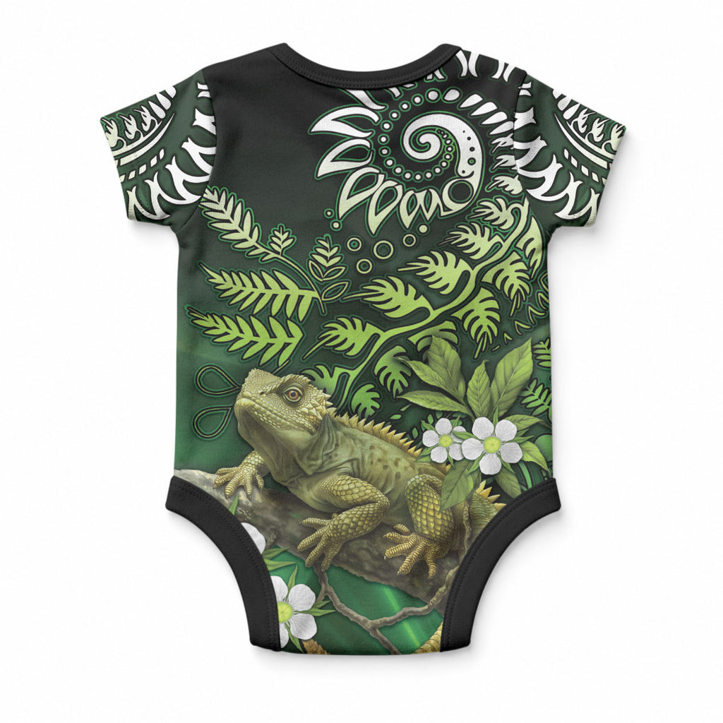 Aotearoa New Zealand Tuatara Baby Onesie Maori Koru Art