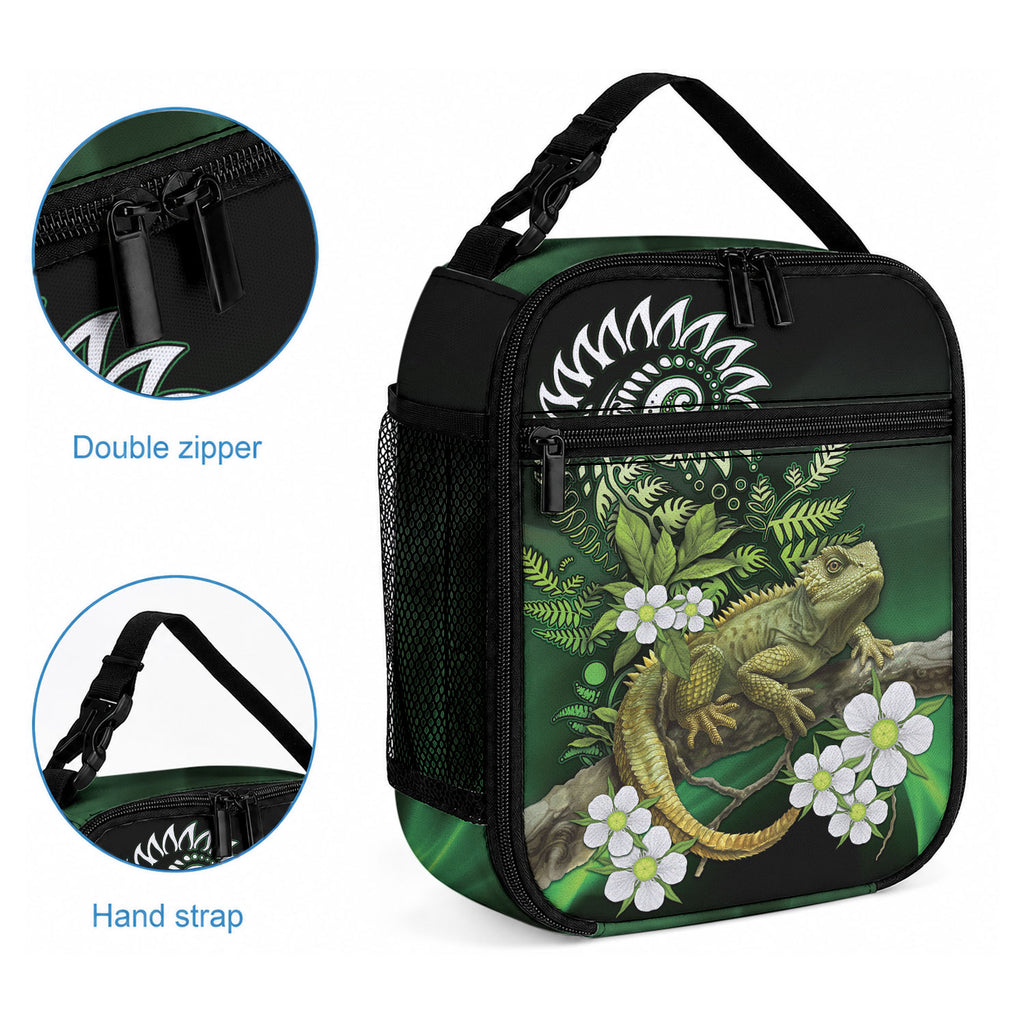 Aotearoa New Zealand Tuatara Lunch Bag Maori Koru Art