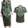 Custom Aotearoa Ngati Awa Couples Matching Long Sleeve Bodycon Dress and Hawaiian Shirt Maori Tribal Pattern