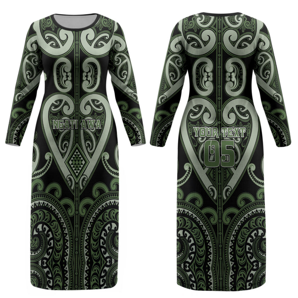 Custom Aotearoa Ngati Awa Couples Matching Long Sleeve Bodycon Dress and Hawaiian Shirt Maori Tribal Pattern
