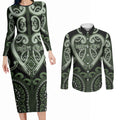 Custom Aotearoa Ngati Awa Couples Matching Long Sleeve Bodycon Dress and Long Sleeve Button Shirt Maori Tribal Pattern