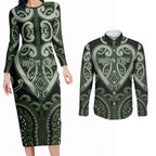 Custom Aotearoa Ngati Awa Couples Matching Long Sleeve Bodycon Dress and Long Sleeve Button Shirt Maori Tribal Pattern