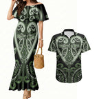 Custom Aotearoa Ngati Awa Couples Matching Mermaid Dress and Hawaiian Shirt Maori Tribal Pattern