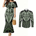 Custom Aotearoa Ngati Awa Couples Matching Mermaid Dress and Long Sleeve Button Shirt Maori Tribal Pattern