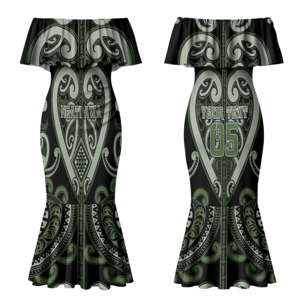 Custom Aotearoa Ngati Awa Couples Matching Mermaid Dress and Long Sleeve Button Shirt Maori Tribal Pattern